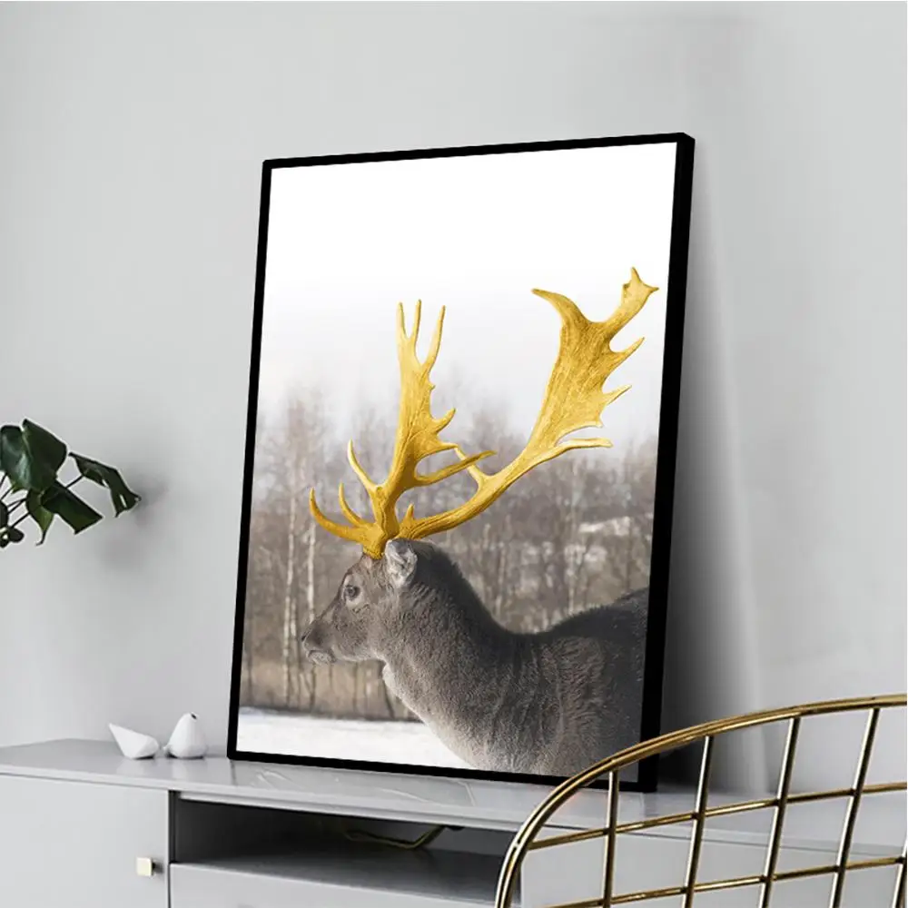 

Abstract Golden Elk Canvas Painting Room Decoration Festive Posters And Prints Wall Pictures for Living Room Art Tableau Salon