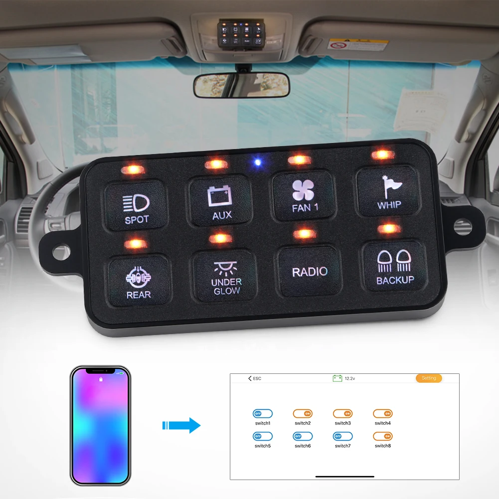 

8 Gang LED Switch Panel car Truck DC12V-24V Programmable For phone control Download Mounting Software Power System Switch Panel