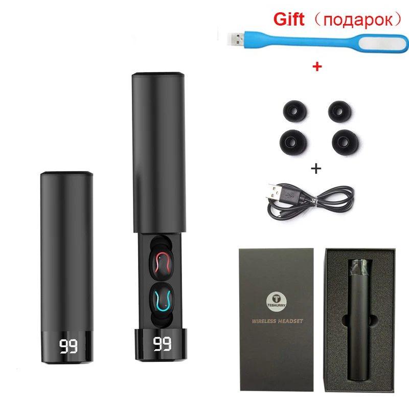 Black with Package TWS Bluetooth наушники, беспроводные наушники 6D, стерео беспроводные наушники, мини наушники с микрофоном, 2600 мАч, зарядное устройство, Дополнительный внешний аккумулятор - Цвет: Black with Package