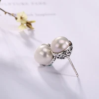 baifuming s925 sterling silver pearl inlay retro pattern ear studs temperament all matching ladies eardrops