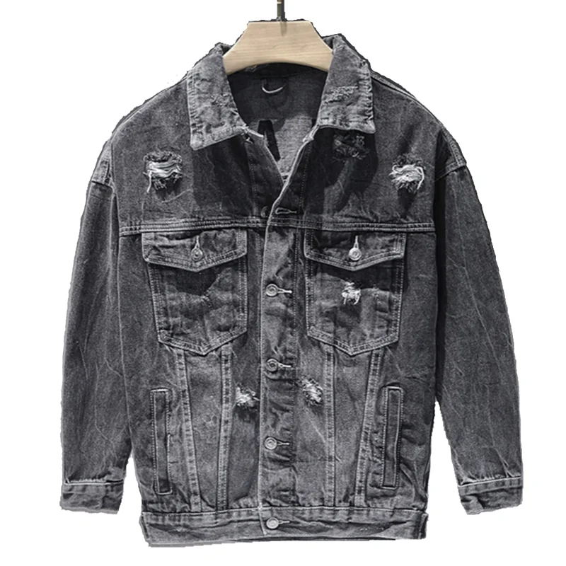 

2021 Spring Autumn Men's Clothing High Quality Solid Stand Collar Single Breasted Slim Vintage Long-sleeved Coats Denim Jacket
