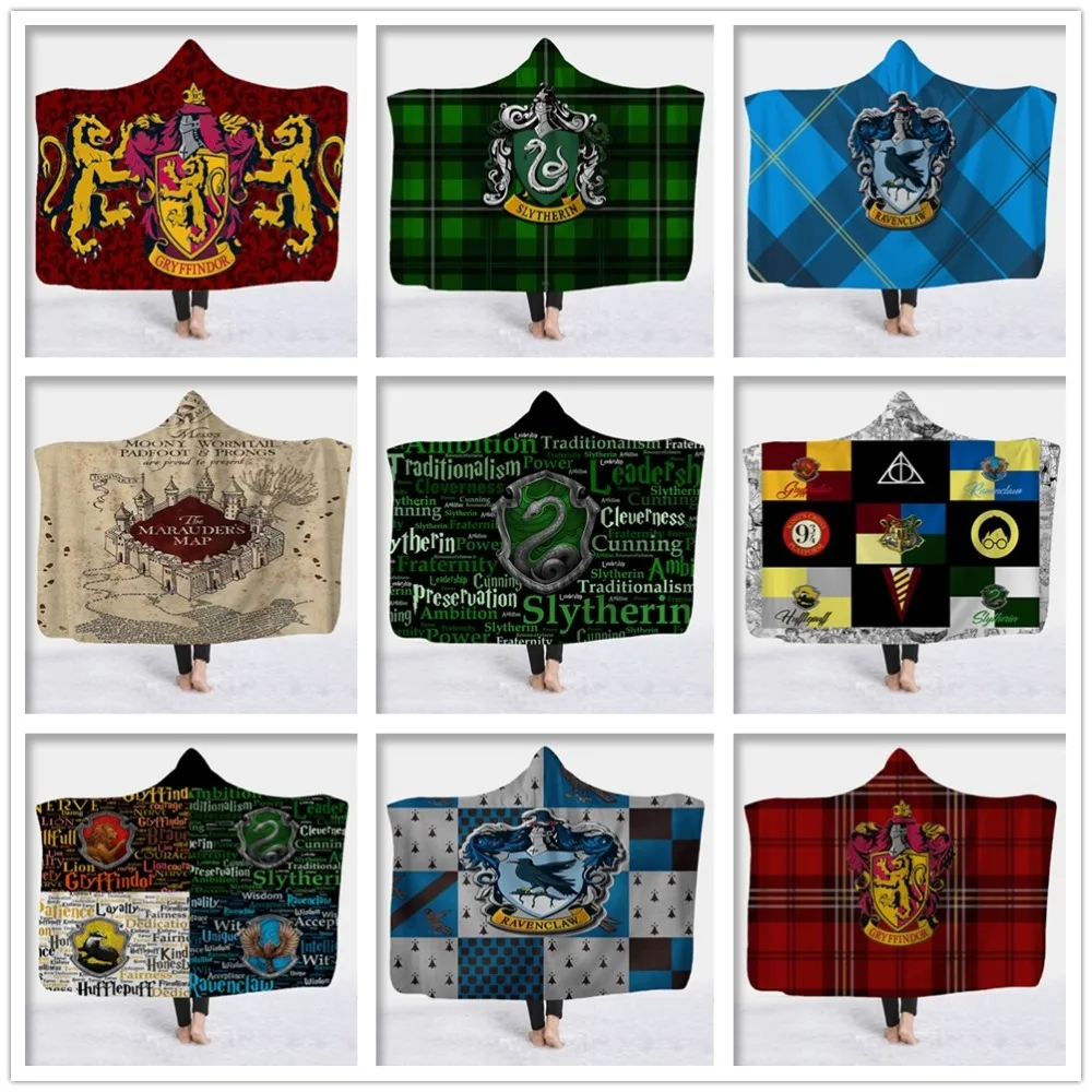 DREAM KARIN Slytherin Ravenclaw Gryffindor Hufflepuff 3D плюшевое одеяло с капюшоном для взрослых и детей