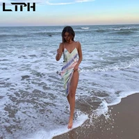 ltph beach resort style tie dye satin dress women mid length v neck sleeveless camisole dresses texture elegant 2021 summer new