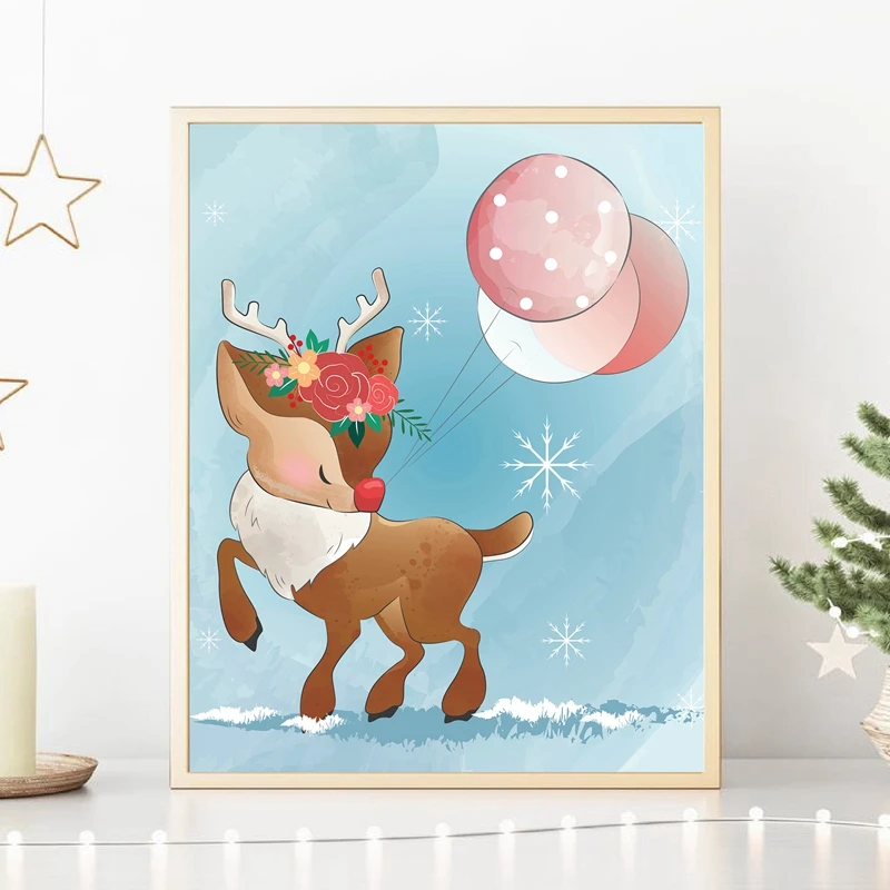 

Christmas Holiday Decoration Canvas Painting Merry Christmas Cartoon Animal Wall Art Posters and Prints Gifts Home Nursery Decor