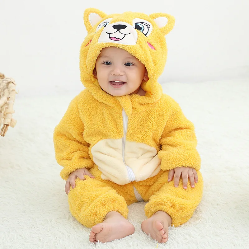 Baby Jumpsuit Kigurumi Bodysuits Fox Giraffe Bear Pajamas Cotton Boy Girls Animal Costume Cartoon Flannel Toddler Rompers 0-2Y | Детская
