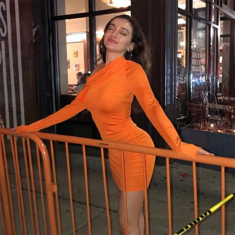 Женское платье с длинным рукавом черное облегающее Короткое мини-платье для