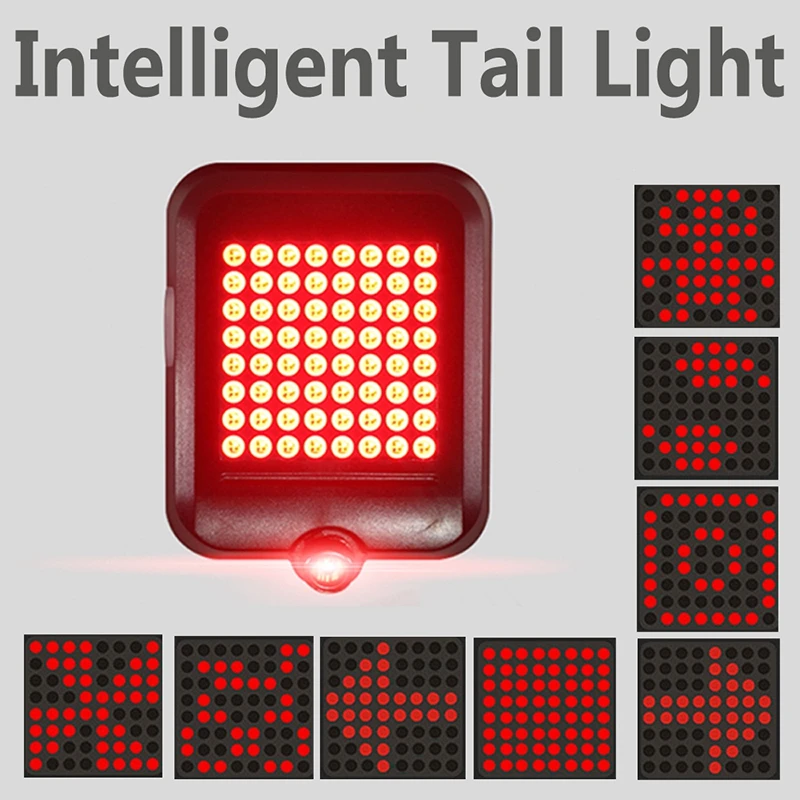 

Bike Tail Light 80 Lumens 64 LED Light Beads USB Rechargeable Bicycle Turn Signal Lights with Intelligent Sensor Brake Turn Lamp