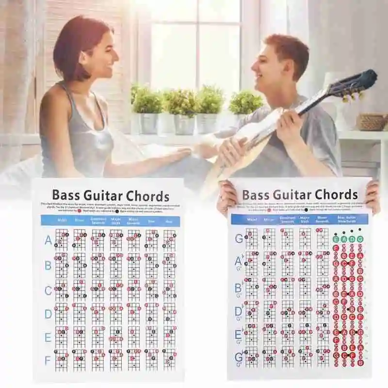 

1 Pcs Guitar Chord Chart Coated Paper 4-string Bass Practice Chart Chord Guitar Chord Chart Beginner Accessories Practice P8J6