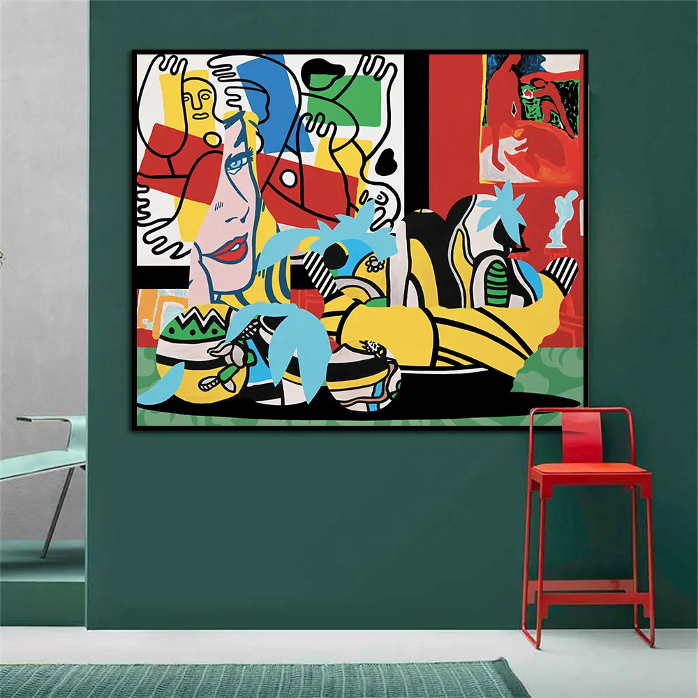 

Pop Art Colorful Poster Beautiful Girl On Canvas Painting Print Street Abstract Wall Art Picture For Living Room Home Decoration