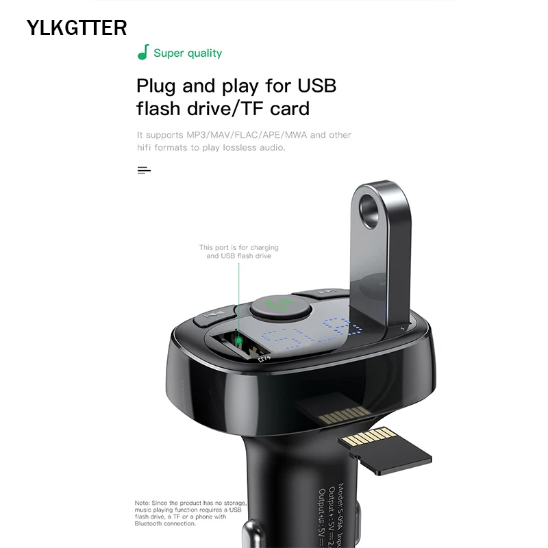 

Автомобильное зарядное устройство YLKGTTER T-образной формы, для Iphone X, 11, iphone 6, 5s, 6p, Huawei Mate30, светодиодный экран, сильноточное мини-зарядное устро...