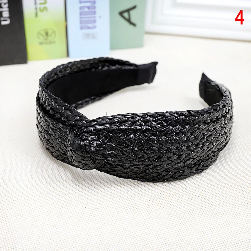 

Headband Turban Hoop Bezel Hairbands Hair Accessories Korean Style Solid Knotted Handmade Straw for Women Girls