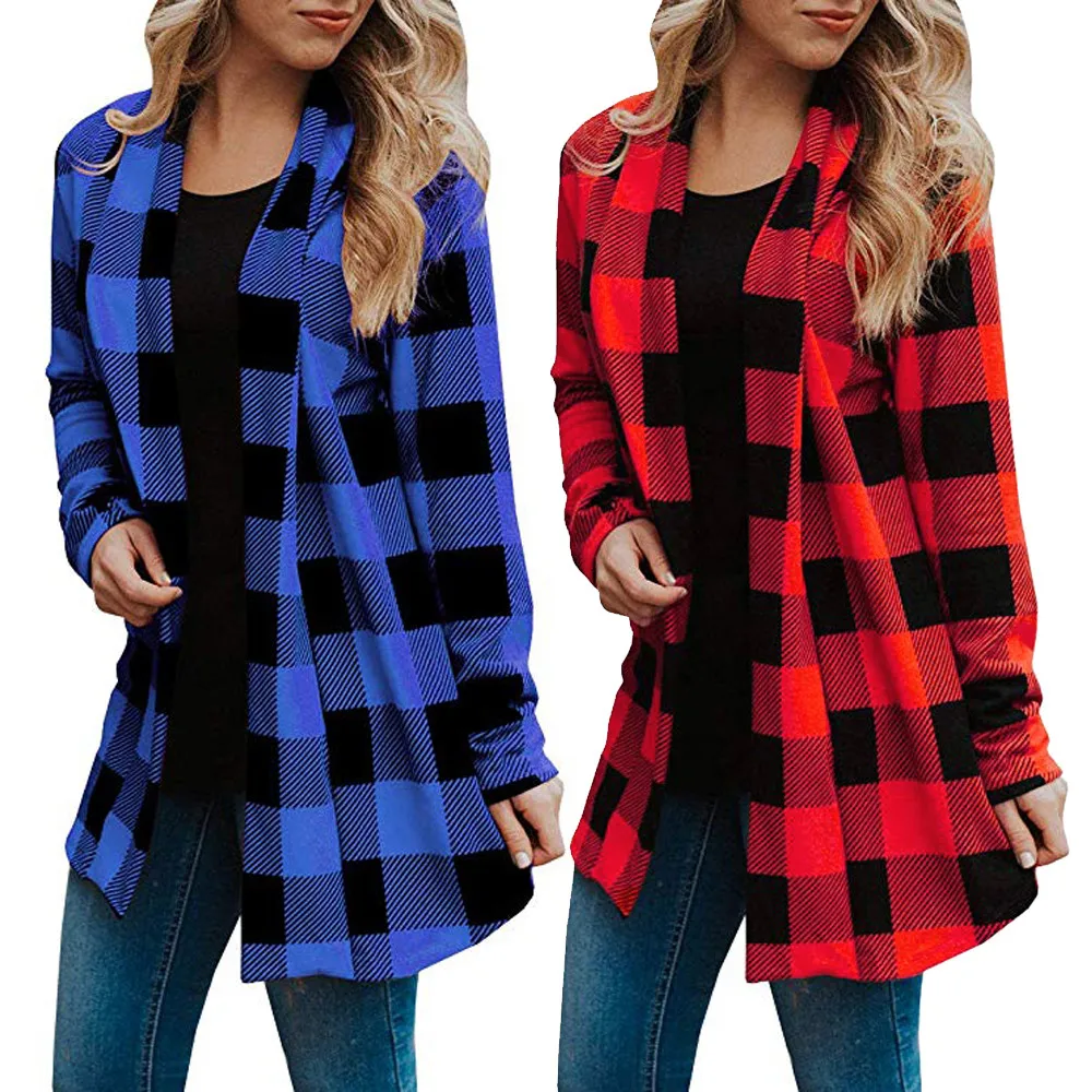 Женский клетчатый кардиган Buffalo открытый Кардиган с длинным рукавом и