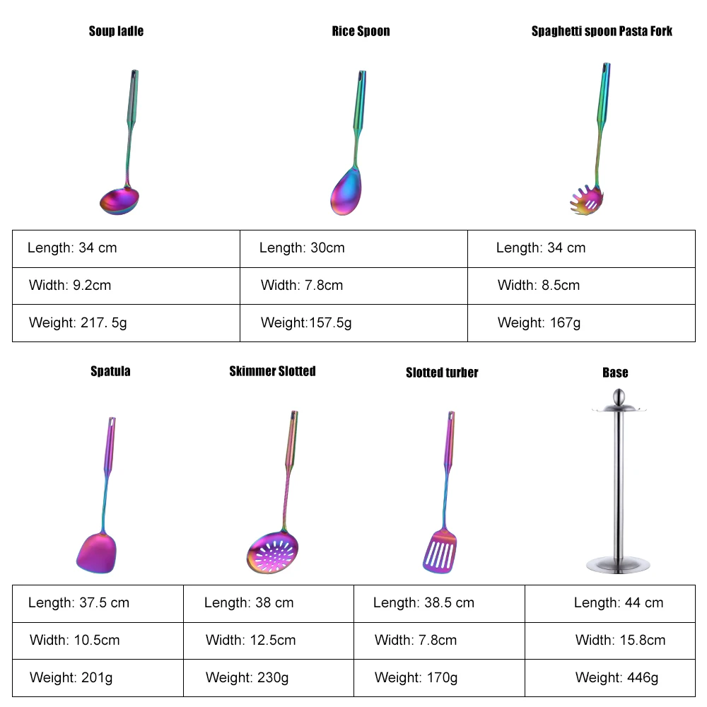 1 шт. Радужная кухонная утварь из нержавеющей стали с держателем набор кухонных