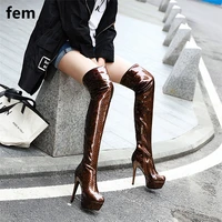 sexy over the knee boots platform shoes tacones altos mujer sexy snake print shining winter boots for ladies knee boots leather