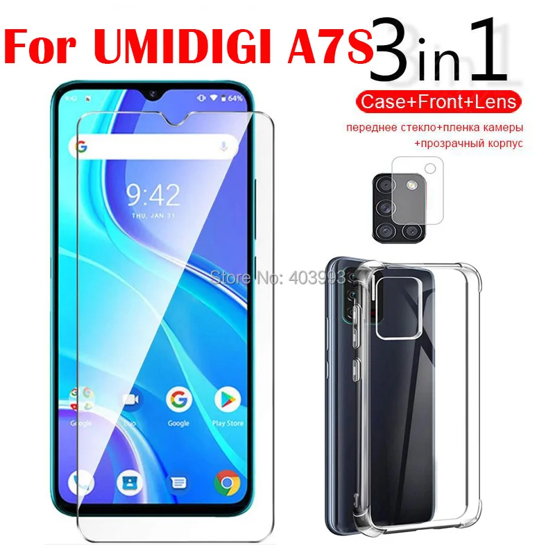 3 в 1 стекло + чехол для UMIDIGI A7S 6 53 &quotЗащита экрана закаленное защита камеры