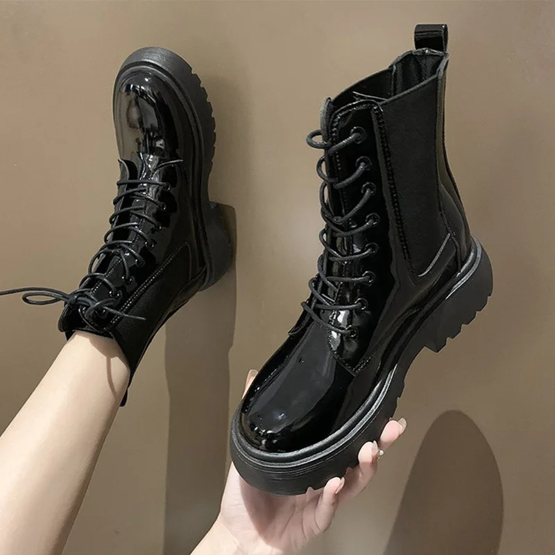 Женские ботинки Ботильоны Осенняя женская обувь из лакированной кожи на
