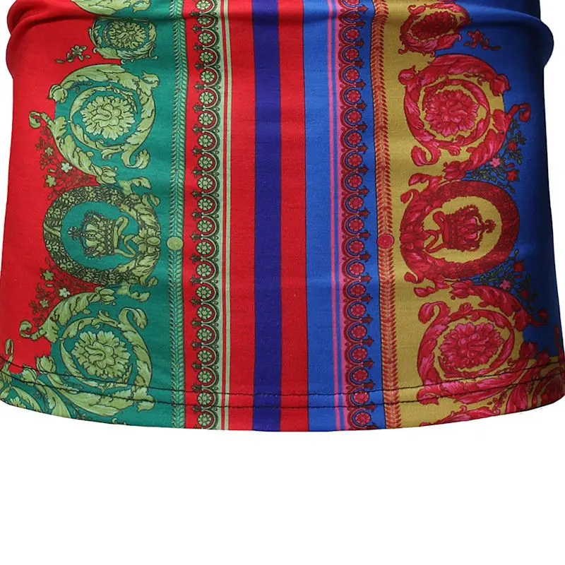 

African Floral Printed Men Tshirt Hit Color Striped Ethnic style Summer Mens T-shirt Casual Slim Fit O Neck Tops T Shirt for Men