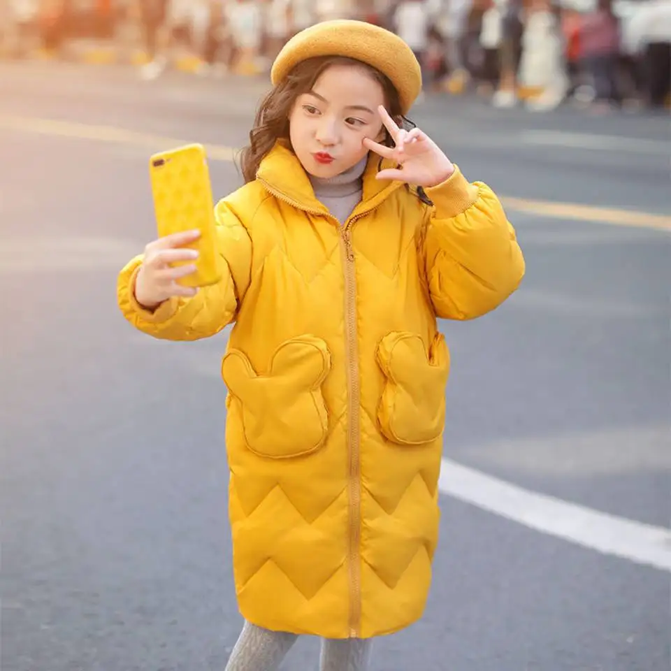 

Fashion 2020 Autumn Winter Girls Jacket Solid Color Warm Girls Coats Kids Hooded Outerwear Coat New Style Children Zipper Parkas