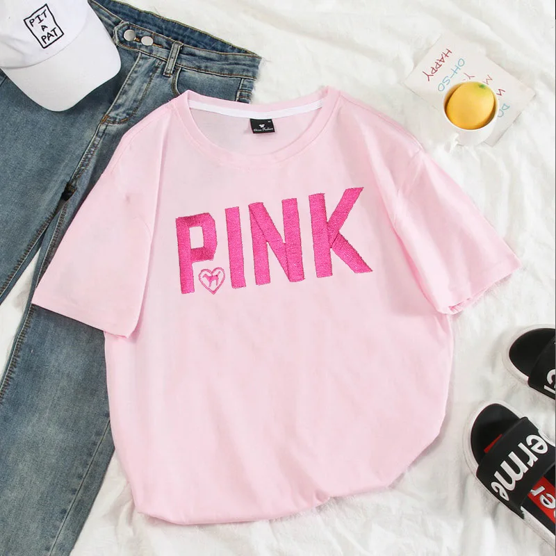 Женская футболка с короткими рукавами розовая Повседневная мультяшным принтом в