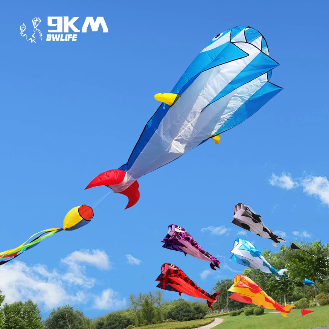 3D Dolphin Software Kite Big Frameless Parafoil Giant Blue Breeze Single Line Kites for Outdoor Beach Flight Sport Gift for Kids