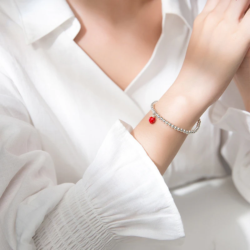COLUSIWEI 925 Sterling Silver Cute Strawberry Charm Bracelet for Women Fashion Beaded Korea Style Jewelry Girl Gift | Украшения и
