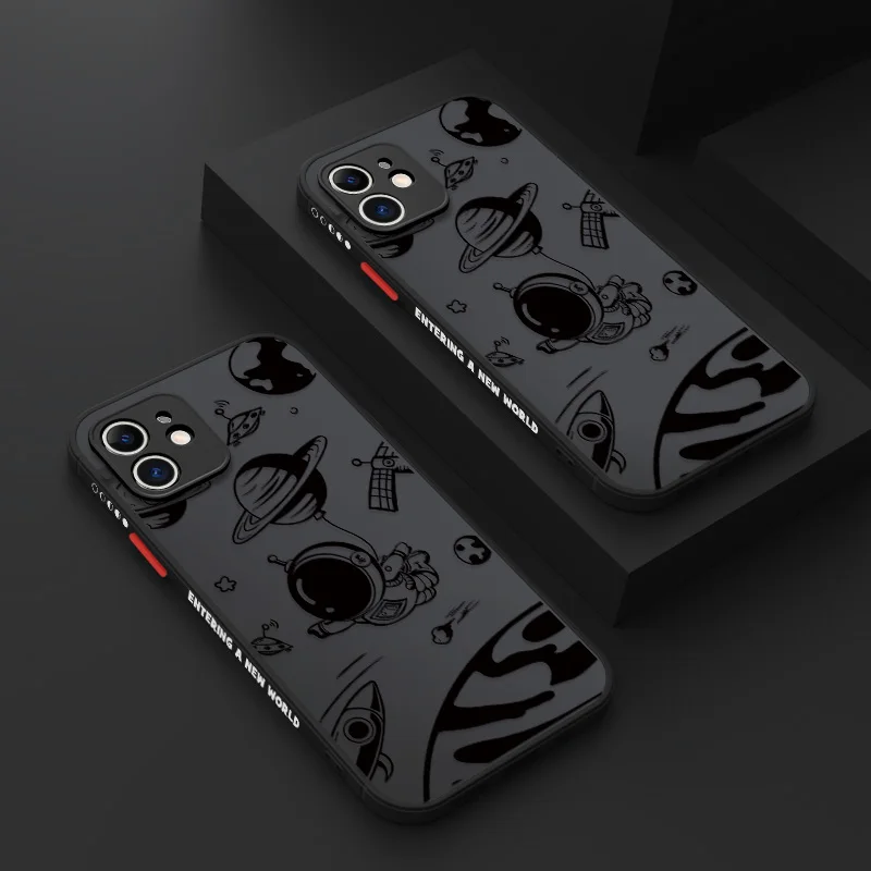 

Luxury Cartoon Space Astronaut Phone Case For iPhone 11 12 Pro Max Mini XS X XR 7 8 Plus Matte Shell Silicone Shockproof Cover