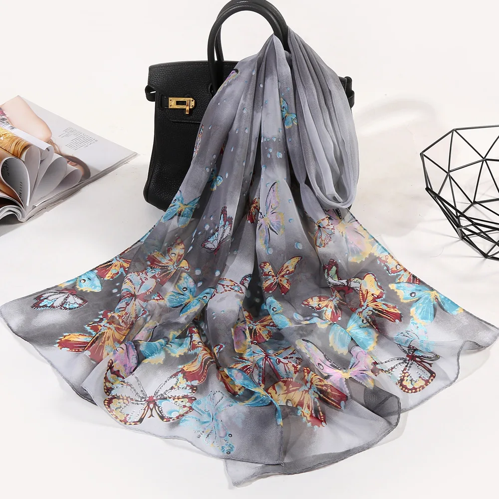 

2020 NEW Beach Bubble butterfly print chiffon scarf silk square hijab cool shawl ladies foulard femme Scarves hair bufanda mujer