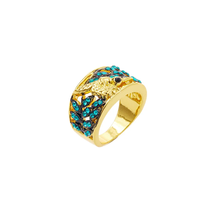 

Genuine Zircon Popular Fashion Exquisite Green Golden Hummingbird Engagement Valentine's Day Ladies Gift Ring Jewelry Wholesale