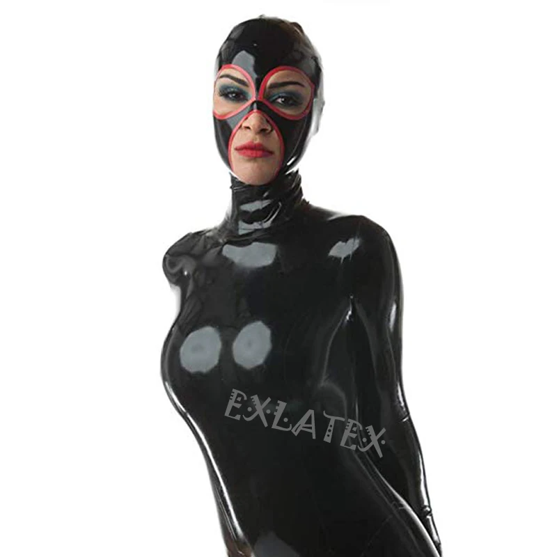 Латексный капюшон унисекс искусственная кожа маска с красной отделкой вокруг
