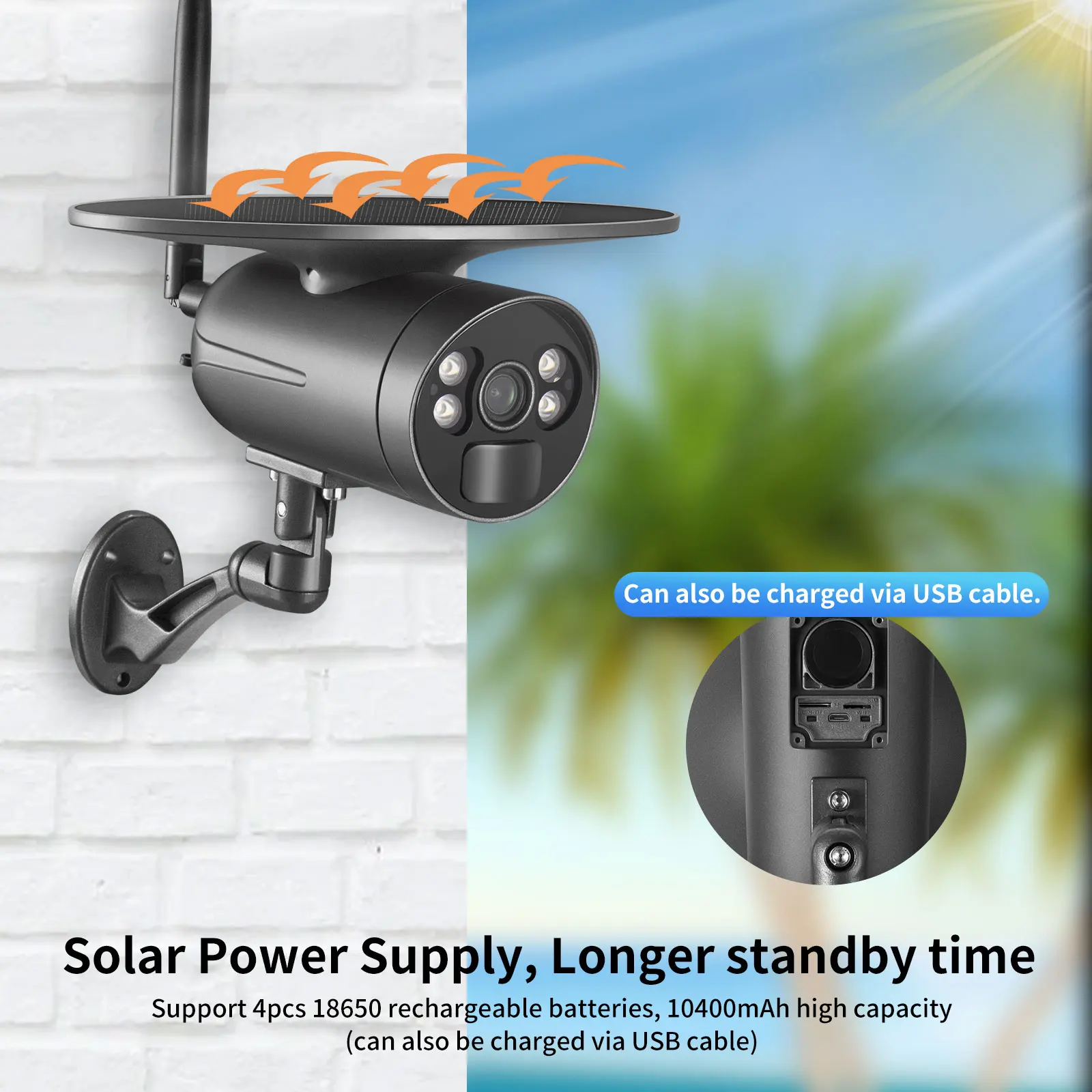 Gadinan Solar Battery Camera Tuya APP 4G / Wifi PIR Human Activate Bullet Surveillance IP66 Waterproof Color Night Vision | Безопасность