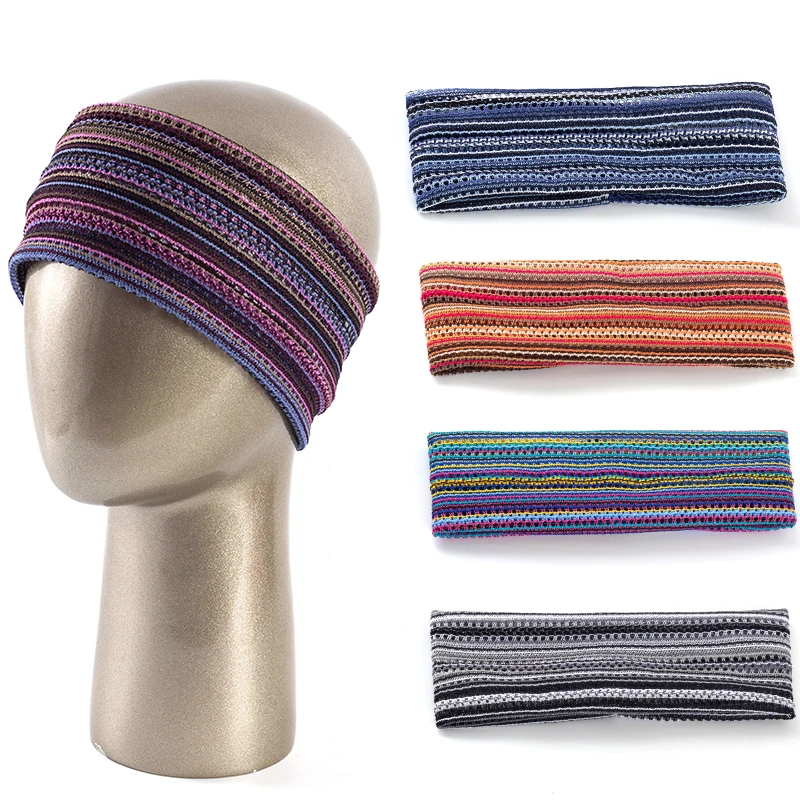 

Geebro женская летняя богемная повязка на голову для девушек в стиле ретро с перекрестными ребрами, повседневный тюрбан, полосатый дизайн, мод...
