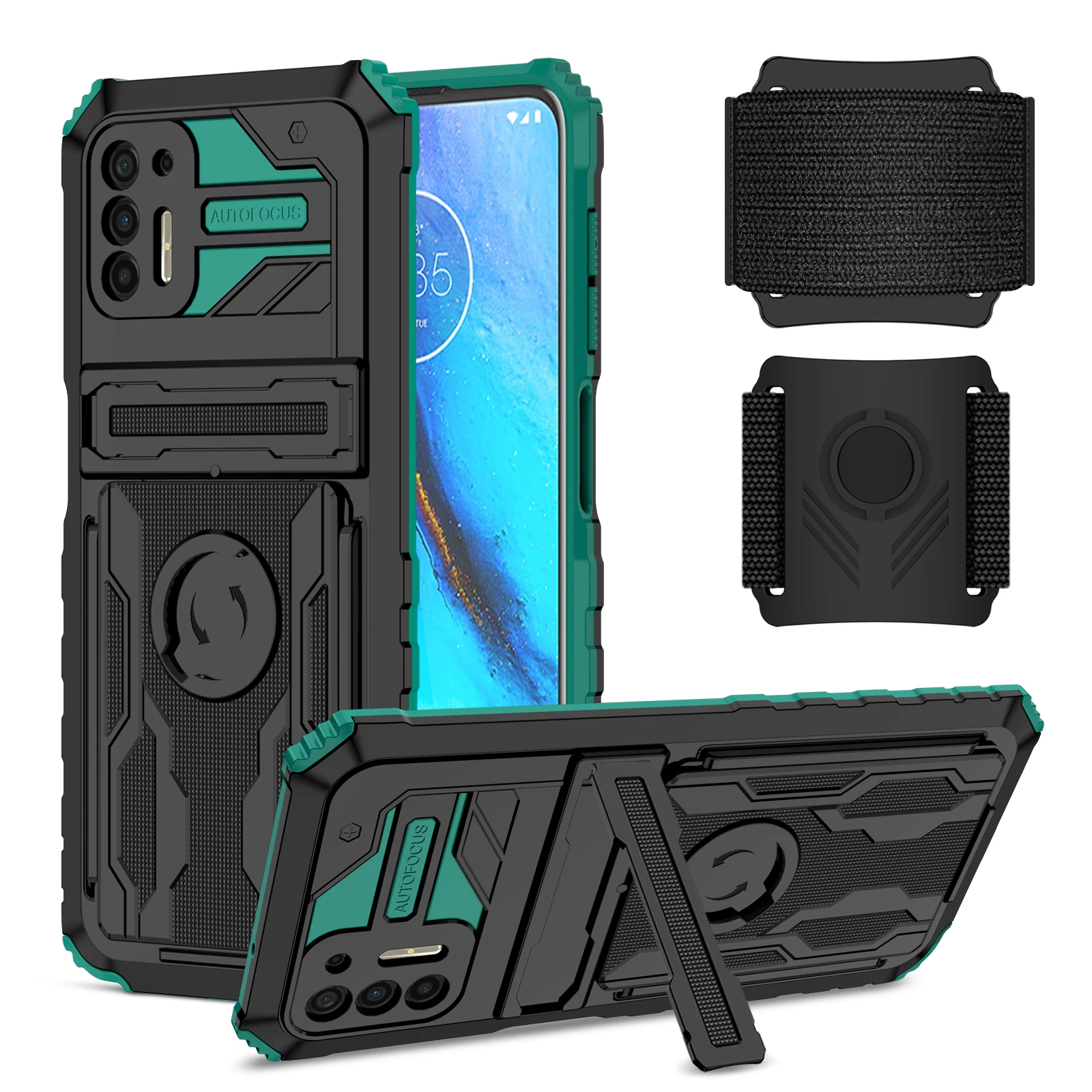 

Shockproof Armor Phone Case For Motorola Moto G10 G20 G30 G G9 Plus Stylus Power 2021 5G Wristband Card Package Stand Back Cover