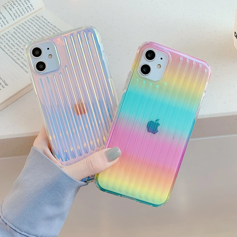 Для iPhone 6 6s 7 8 Plus 11 Pro X XS XR Max градиент цвета радуги голографическое зеркало