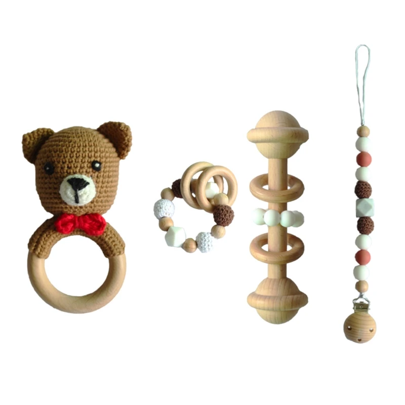 

Baby Pacifier Clip Chain Teething Bracelet Crochet Bear Soother Rattle Teether