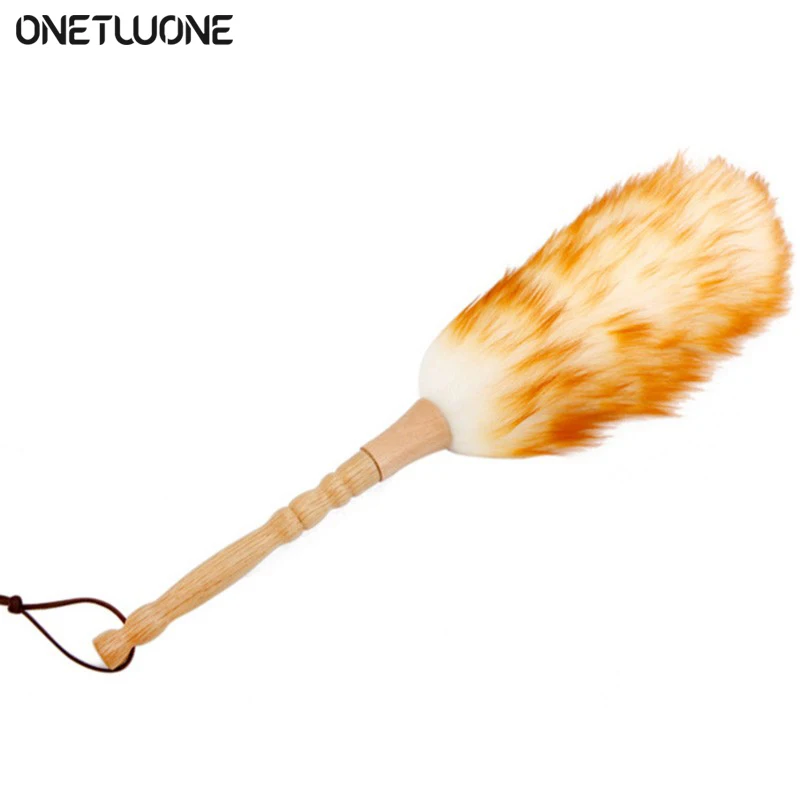 18.9"Feather Duster with Wood Handle,  Duster for Blinds Kitchen Car Keyboard Office, Soft and fluffy woolDuster Cleaning Tool