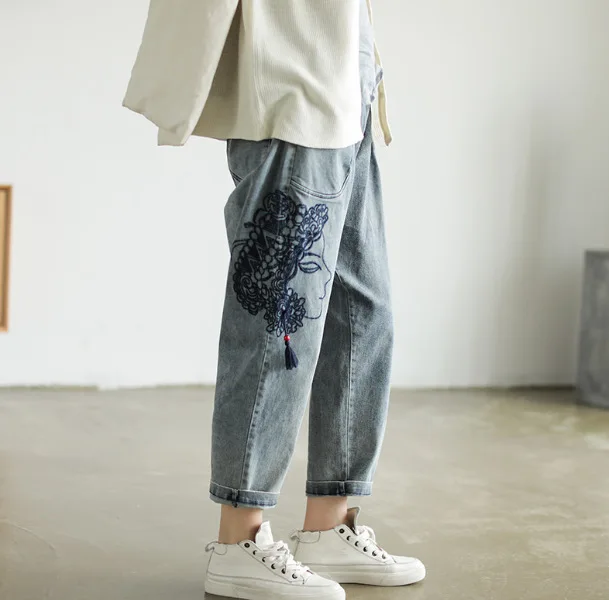 Осенние джинсы женские свободные повседневные джинсовые брюки в стиле ретро