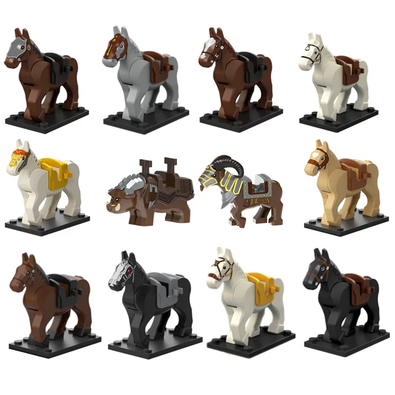

Single Sale War Knight Armor Horse With Saddle Medieval Theme Animal MOC Building Blocks Model Bricks Toys For Children