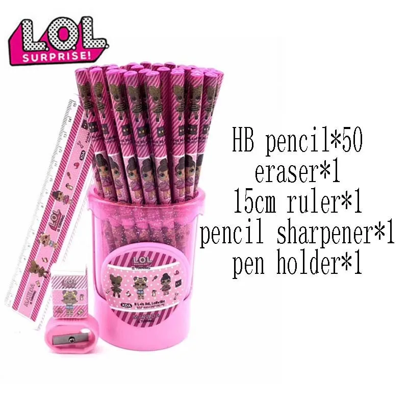 Набор канцелярских принадлежностей LOL Doll SURPRISE для детей с наградными предметами, школьными принадлежностями, наборами карандашей и бейджами с мультяшными персонажами для одежды.