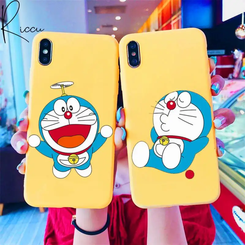 Anime blue fat cat Phone Case for iPhone 8 7 6 6S Plus X 5S SE 2020 XR 11 12 Pro mini pro XS MAX Candy yellow Silicone Cases