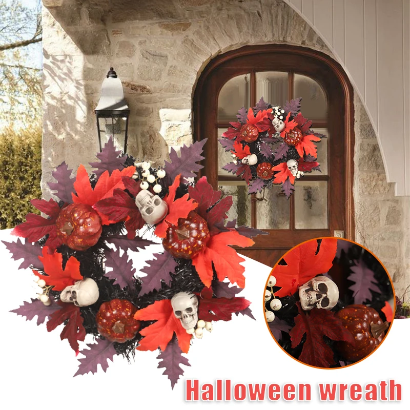 

Тематический венок на Хэллоуин, искусственные тыквы с черепом, подвесное украшение, креативное вечерние чное украшение для дома, крыльца, с...