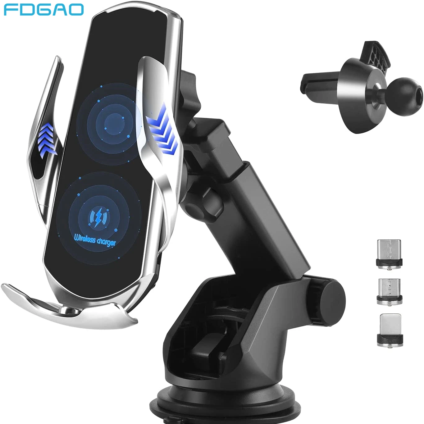 

Беспроводное Автомобильное зарядное устройство 15 Вт, быстрая зарядка, автоматический держатель для телефона с магнитным креплением для ...