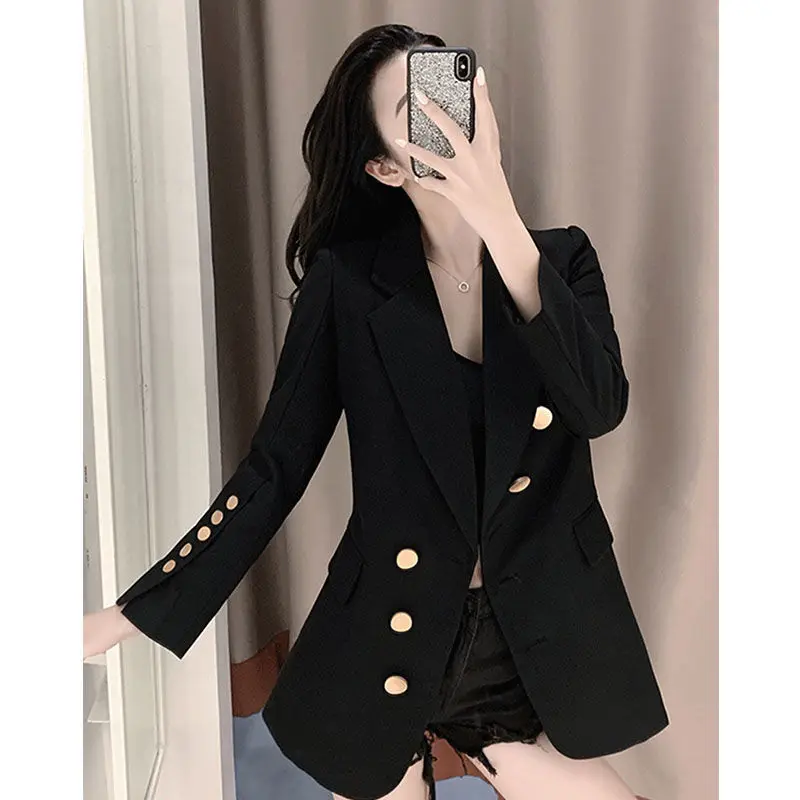 

New Fashion 20201 Women's Single Breasted Long Sleeves Buttons Medium Blazers Female Korean Elegant Office Ladies Outwears S303