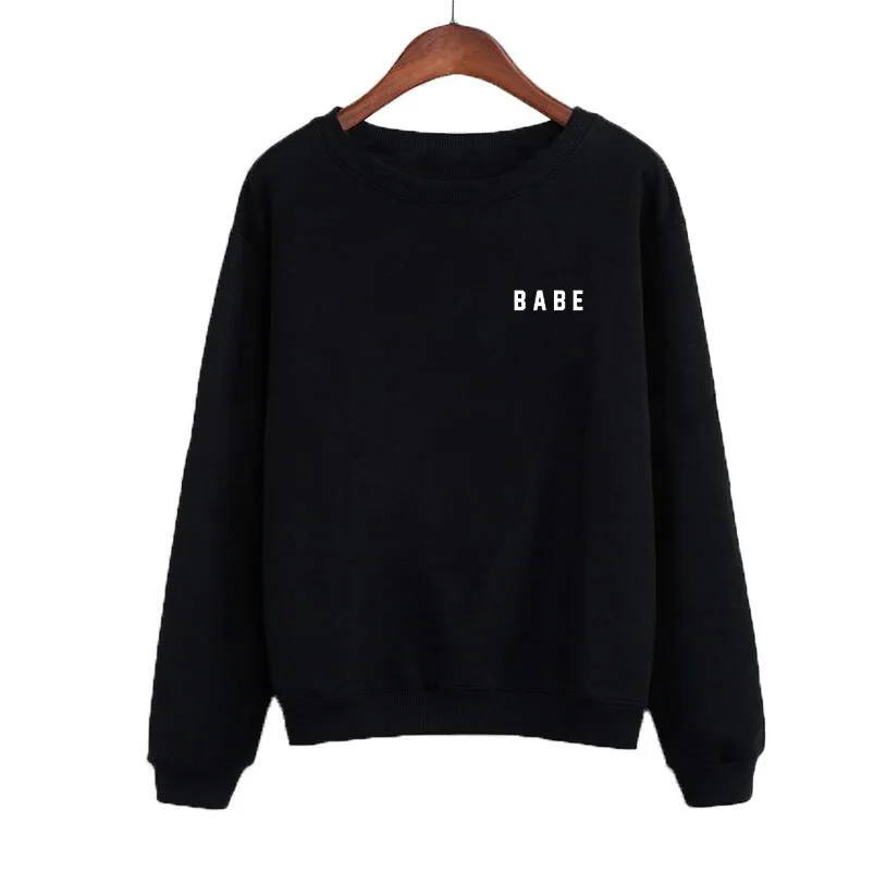

Women Tracksuit Moletom Tumblr Spring Women Fashion Hoodies BABE Letters Print Long Sleeve Sweatshirt Crewneck Pullovers