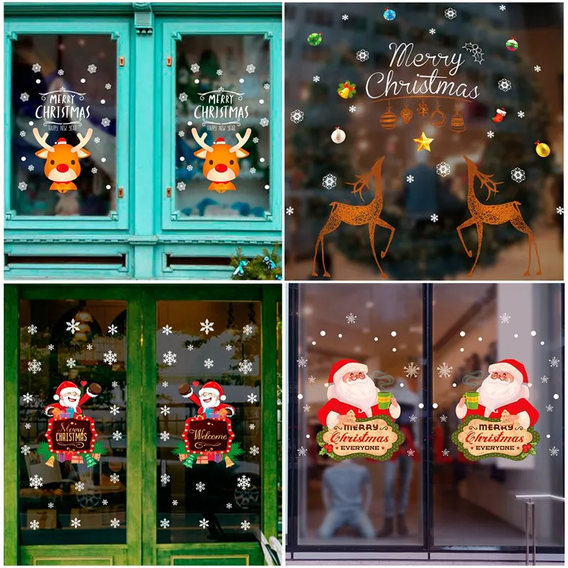 2021 Merry Christmas Wall Stickers Window Glass Decorations For Home Decorative Decal Ornaments Xmas New Year | Дом и сад