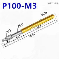 100pcs gold color spring test probe p100 m3 phosphor bronze nickel plated pcb probe diameter 1 36mm glod t instrument test tool