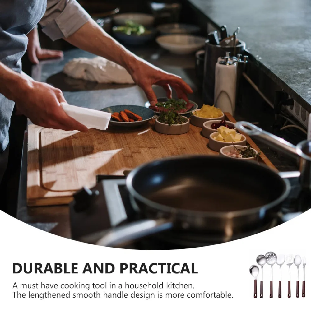 

1 Set of 7 Pcs Kitchen Utensils Stainless Steel Cookware Cooking Accessories