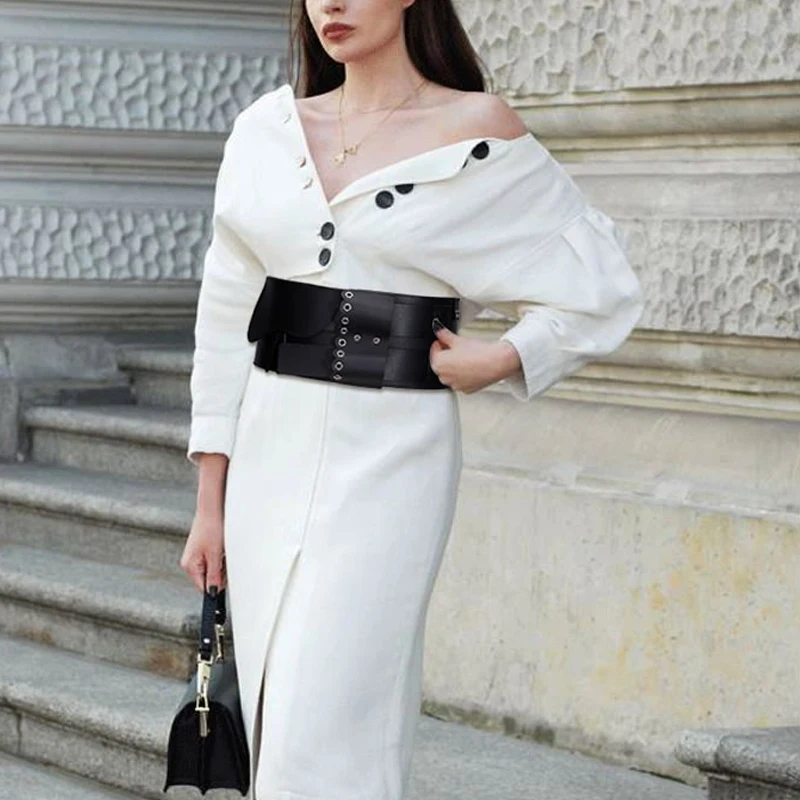 Женский винтажный широкий ремень черные двойные ремни с пряжкой в стиле ретро