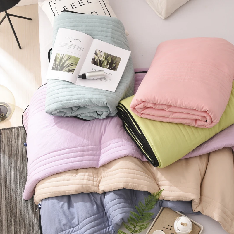 

Elegant style Pure Color purple Summer Quilt Bedspread Blanket Comforter stripe Bed Cover Twin full Queen Quilting Home Suitable