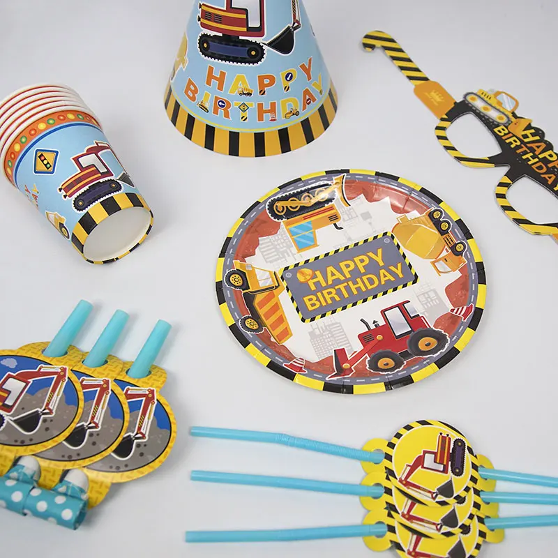 36pcs/set for 6 Person Engineering Vehicle Truck Party Decorations Happy Birthday Tableware Set Hat Blowouts Kids Baby Boy | Дом и сад