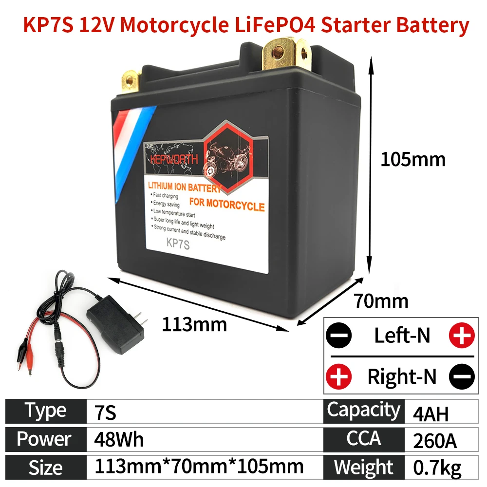 KP7S 12V 4Ah стартовый Аккумулятор для мотоцикла LiFePO4 CCA 260A Встроенный BMS литиевый